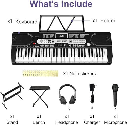 GarveeLife 61-Key Electric Keyboard Piano Set for Beginners and Kids with Microphone, Headphones, Stand, Stool, and Carrying Bag – Portable and Ideal for Teaching, Perfect Birthday or Christmas Gift - style: 61-Key（Set）-1