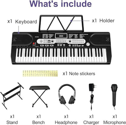 GarveeLife 61-Key Electric Keyboard Piano Set for Beginners and Kids with Microphone, Headphones, Stand, Stool, and Carrying Bag – Portable and Ideal for Teaching, Perfect Birthday or Christmas Gift - style: 61-Key（Set）-1