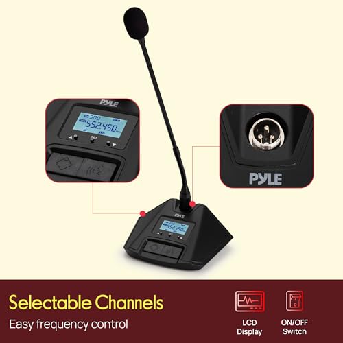 Pyle 4 Channel UHF Wireless Conference Microphone System with 4 Gooseneck Mics, 300 Ft Range, Selectable Frequencies & Rack Mount Receiver for Meetings, Presentations & Events - style: 4 Gooseneck Mics