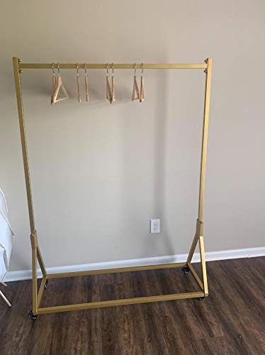 Modern Simple Heavy Duty Metal Rolling Garment Rack with Wheel,Retail Display Clothing Rack, Single Rod Floor-Standing Hangers Clothes Shelves (Gold Square Tube A, 39 L) - color: Gold Square Tube A, size: 39 L