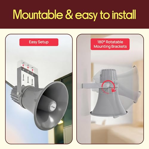 Indoor Outdoor PA Horn Speaker - 12.7 Inch 60 W Compact Loud Sound Megaphone w/ 400Hz-5KHzz Frequency, 16 Ohm, 70V/100V Transformer, Mounting Bracket Hardware, For 70V/100V Audio System - Pyle PHSP12 - style: Classic