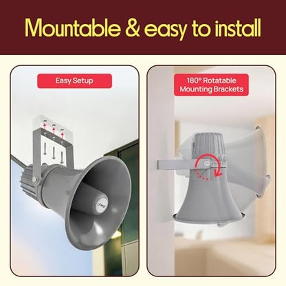 Indoor Outdoor PA Horn Speaker - 12.7 Inch 60 W Compact Loud Sound Megaphone w/ 400Hz-5KHzz Frequency, 16 Ohm, 70V/100V Transformer, Mounting Bracket Hardware, For 70V/100V Audio System - Pyle PHSP12 - style: Classic