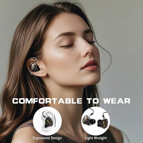 DEMAKE in Ear Monitor with Detachable Silver-Plated 3.5mm Cable - color: Black Splicing, size: No Mic