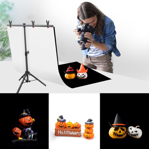 Product Photography Photo Backdrops Stand Kit, Photo Background, 26.8x50in White Black Backdrop Background with 26x29in Small T-Shape Backdrop Stand Tabletop Photo Shoot for Jewelry Cosmetics - color: White & Black, size: 2.2 x 2.5 Ft