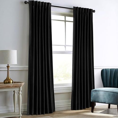 Dreaming Casa Darkening Black Velvet Curtains for Living Room Thermal Insulated Rod Pocket Back Tab Window Curtain for Bedroom 2 Panels 52" W x 96" L | Rod Pocket & Back Tab Top, Blackout Thermal Insulated Window Treatment Drapes for Living Room Bedroom,