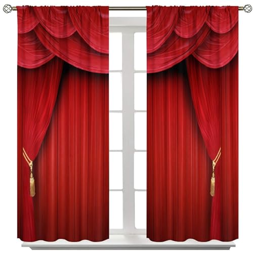 Movie Theater Curtains Retro Red Party Home Movie Theatre Rod Pocket Room Darkening Window Drapes for Bedroom Living Room Set 2 Panels,42x45 Inches - color: Movie Theater-6, size: 20.5"W x 45"L (Pack of 2)
