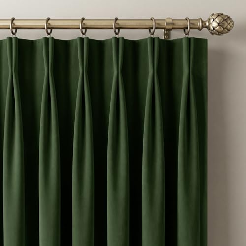NICETOWN Olive Green Blackout Pinch Pleat Curtains 102 Inch 2 Panels, Room Darkening Luxury Thermal Insulated Velvet for Bedroom Living Room, Sound Reducing Back Tab Track Window Drapes (40W x 102L) - color: Olive Green, size: 40"W x 102"L (Pack of 2)
