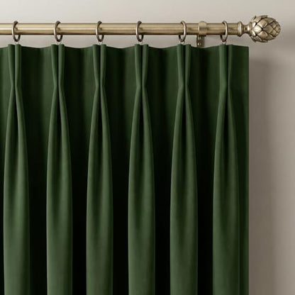 NICETOWN 94 Inch Length Adjustable Velvet Curtains, Olive Green Room Darken Noise Reduce Pinch Pleat Drape with Hooks and Back Tab, Modern Window Panels for Bedroom Living/Dining Room Office, 2 Panels - color: Olive Green, size: 40"W x 94"L (Pack of 2)