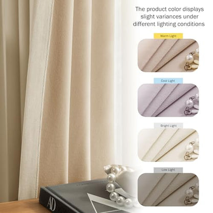 Beauoop Beige Velvet Curtains for Bedroom Living Room 52x72 2 Panels - color: Beige, size: 52"W x 72"L (Pack of 2)