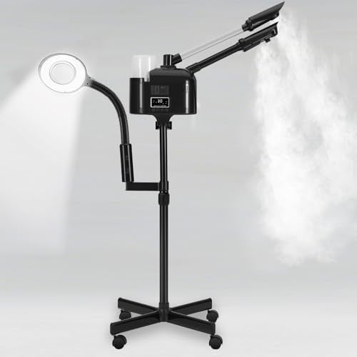 Artist hand Professional Facial Steamer with 5X LED Magnifying Lamp 3 in 1 | Hot and Cold Facial Steamer Professional Facial Machine, Esthetician Steamer for Facial Salon Spa, Fast Heating, Black - size: Black Hot & Cold & Magnifire Lamp