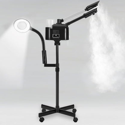 Artist hand Professional Facial Steamer with 5X LED Magnifying Lamp 3 in 1 | Hot and Cold Facial Steamer Professional Facial Machine, Esthetician Steamer for Facial Salon Spa, Fast Heating, Black - size: Black Hot & Cold & Magnifire Lamp
