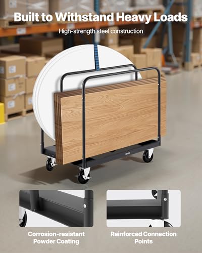 VEVOR Folding Table Cart, Heavy Duty Table Dolly 1800 lbs, Steel Panel Truck Cart with 5 inch Swivel Casters, Lumber Drywall Dolly with Straps for Party Events, Hotel, Factory, Warehouse - style: 1800 LBS