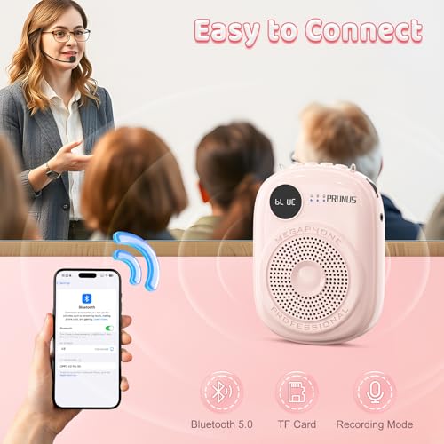 Voice Amplifier for Teacher,Portable Wired Voice Amplifier with Microphone Headset and Speaker,Rechargeable Mini Voice Amplifier for Classroom,Speech,Training,Tour Guide,Pearl Chain Design-Pink - color: Pink
