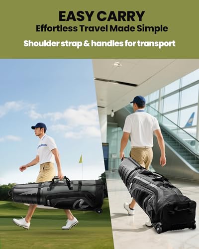OutdoorMaster Golf Travel Bags for Airlines with Wheels and Hard Case Top | Protect Golf Clubs, 1680D Nylon Waterproof Fabric, Compact Folding, Accessories Compartment, Easy to Maneuver - color: Grey