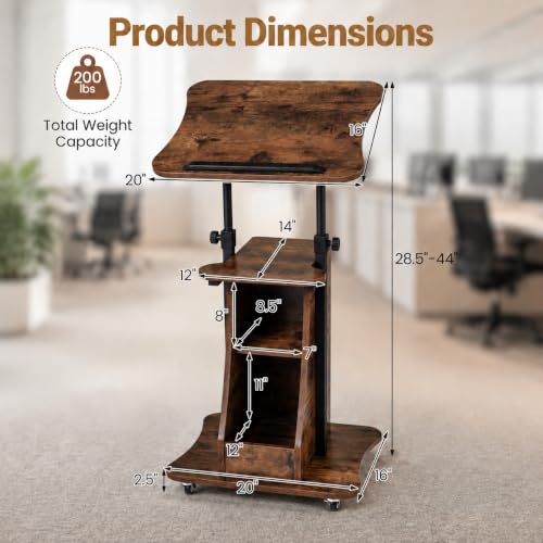 POWERSTONE 2PCS Sit to Stand Mobile Lectern Podium Stand Rustic Brown - color: Rustic Brown, size: 2 pack