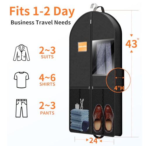 Suit Garment Clothes Travel Bag: 43 inch Lightweight Foldable Black Short Fabric Breathable - Hanging Storage Cover Pockets Zipper for Men - Wardrobe Carry Coat Jacket Uniform Tuxedo Shirt - size: 43"1Pack