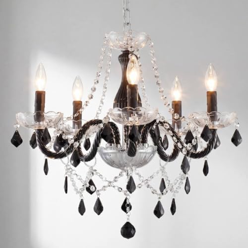Saint Mossi Crystal Chandelier, 5-Light Black and Clear Glass Chandelier | Crystal chandelier,dimmable bulb compatible,59-in chain,19-in body, flat and sloped ceilings, dining room - color: Black and Clear