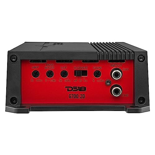 DS18 G700.2D Full-Range Class D 2-Channel Amplifier 700 Watts Max Power 2 Ohm Stable, Bridgeable at 4 Ohm - Low/High Level Inputs - Small and Powerful Car Amplifier for Stereo Sound Systems - style: 700 Watts 2-Channel
