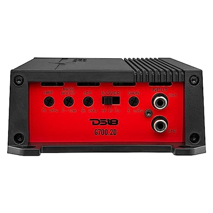DS18 G700.2D Full-Range Class D 2-Channel Amplifier 700 Watts Max Power 2 Ohm Stable, Bridgeable at 4 Ohm - Low/High Level Inputs - Small and Powerful Car Amplifier for Stereo Sound Systems - style: 700 Watts 2-Channel
