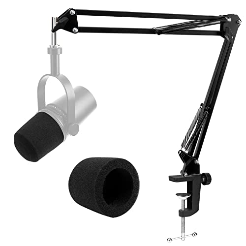Boom Arm Compatible with Shure MV7 Heavy Duty - Mic Stand with Pop Filter & Wind Screen and 5/8" to 3/8" Adapter Anti-Sag Design, Compatible with SM7B, Yeti, QuadCast, Rode, FIFINE K688/AM8 - color: MV7 Boom Arm
