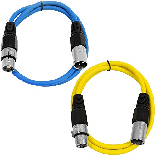 Seismic Audio - SAXLX-2-2 Pack of 2' XLR Male to XLR Female Patch Cables - Balanced - 2 Foot Patch Cord - Blue and Yellow - color: Blue and Yellow