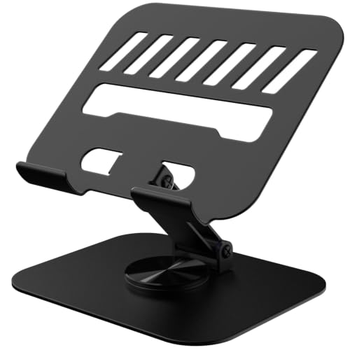 Metal Tablet Stand Holder Adjustable for iPad Kindle Tab, Black | 360° Rotation, Stability Base, Fully-Fold, Compatible with 4-13" Tablet, iPad Pro/Air 11” 13”, Kindle 11, Galaxy Tab S11 A11 - color: Black