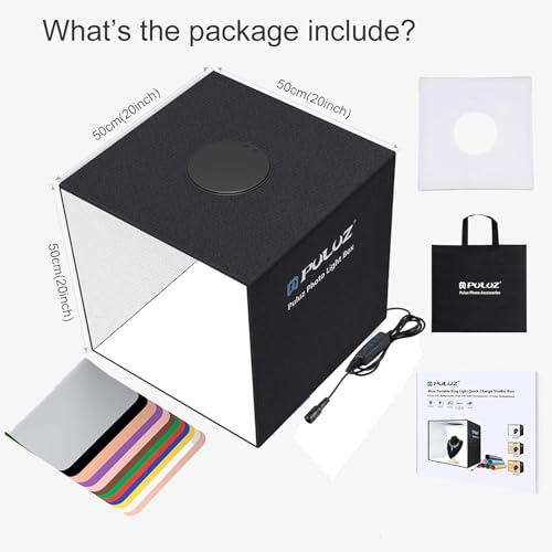 20"/50cm Light Box, PULUZ Large Photo Studio Shooting Tent 200 LED Light CRI≥90 12 Colors Backgrounds Professional Dimmable Photo Booth Product Photography 20x20 inch Light Box Photography | High Brightness 200 LED Lights, CRI ≥90, 12 Colors Backgrounds,