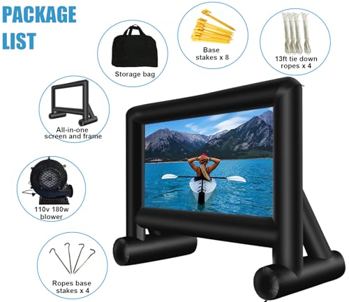 16 Feet Inflatable Movie Screen Outdoor, Inflatable Projector Screen with Blower Carry Bag - Supports Front and Rear Projection Blow Up Screen for Backyard Movie Night Pool Party