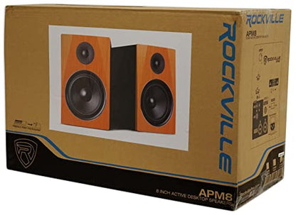 Rockville APM8C 8" 2-Way 500W Active/Powered USB Studio Monitor Speakers Pair | 400W Peak / 200W RMS, Class D Amp, RCA In/Out, Crossover/Phase/Volume Control, Front Port, MDF Enclosure, Auto Power - color: Cherry