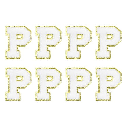 MECCANIXITY Chenille Letter Patches 2.2" Self Adhesive Alphabet P Stick on Embroidered Patch Sew on Letter Stickers Applique for Repairing Clothing Jeans Shoes Hats DIY(White, Pack of 8) - style: Letter P