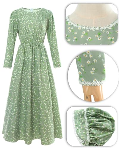 NSPSTT Prairie Dress Women Pioneer Dress Colonial Costume - color: Green-suit, size: Small