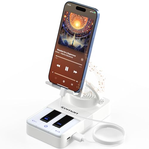 JTEMAN Cell Phone Stand with Bluetooth Speaker and Charging Stand,Piano Keys Design,Music Lovers & Teacher Gifts,Birthday Gifts for Men Women Dad Mom,Cool Tech Gadgets-White - color: White