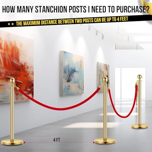 Garvee 2 Gold Stanchions and 1 Red-Velvet Rope, Stainless Steel Stanchion Post, 37.5 Ft High Crowd Control Barriers Stanchions, Red Carpet Runner Poles Set, for Party, Prom, Business, Wedding | Post, 37.5 Ft High Crowd Control Barriers Stanchions, Red Car