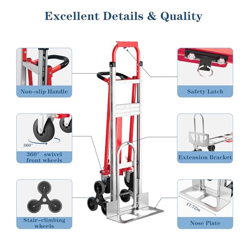 Convertible Hand Truck -1,000 lb Heavy-Duty Aluminum & Steel Dolly, 3-in-1 Mode with Stair-Climbing Wheels & 5" Swivel Casters for Warehouse, Moving, Delivery - size: Stair-climbing wheels with 1000 lbs capacity