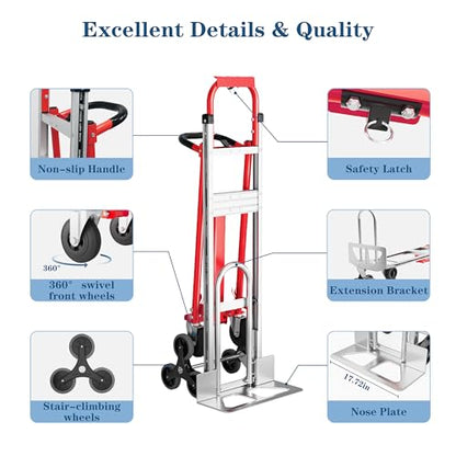 Convertible Hand Truck -1,000 lb Heavy-Duty Aluminum & Steel Dolly, 3-in-1 Mode with Stair-Climbing Wheels & 5" Swivel Casters for Warehouse, Moving, Delivery - size: Stair-climbing wheels with 1000 lbs capacity