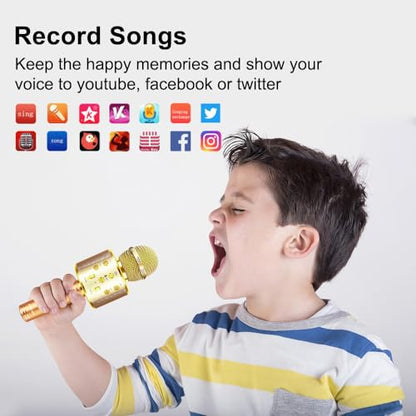 Microphone for Kids Voice Changer Karaoke Microphones Boy Girl Gifts Age 3-12 Portable Child Microphone Karaoke Kid Wireless Bluetooth Microphones Birthday - color: Gold