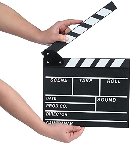 Movie Film Clap Board, Hollywood Clapper Board Wooden Film Movie Clapboard Accessory with Black & White, 12"x11" Give Away White Erasable Pen (Pack of 2) - size: 11"W x 12"H (Pack of 2)