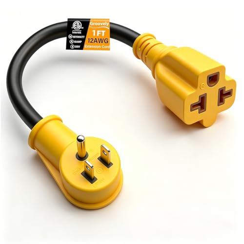Outdoor 1Ft 12AWG 15 Amp Household to 20 Amp AC Power Adapter Cable | NEMA 5-15P to 5-15R/5-20R/6-15R/6-20R Right Angle Adapter Cable,UL/ETL 15A 125V to 20A 250V Power Adapter for EV Charger - size: 1ft Extension cord
