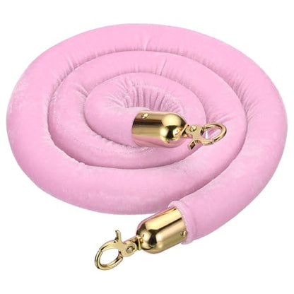 PATIKIL 5 Feet Pink Velvet Stanchion Rope, Crowd Control Barrier Rope with Snap Hooks for Posts Stand Queue Divider of Hotel Theater, Golden - color: Pink, size: 5 Feet