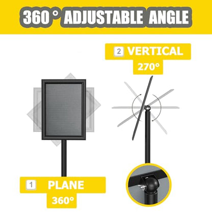 QISHENG - 2 Pack Sign Holder Stand, 8.5x11" Adjustable Floor-Standing Poster Sign Stand, 360°Rotation Aluminum Snap-Open Frame Display for Commercial Malls / Schools / Restaurants Advertising, Outdoor&Indoor