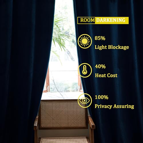 YOFUN 84 inches 2 Panels, Dark Blue Blackout Luxury Velvet Curtains Thermal Insulated Heat Block Soundproof Window Panels Soft Drapes for Bedroom Living Room, Rod Pocket & Back Tab, W52 x L84 - color: Dark Blue, size: 52"W x 84"L (Pack of 2)