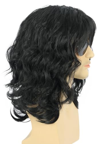 karlery California 70s 80s Rocker Wig Men Women Long Curly Black | Halloween Costume Wig - color: Black
