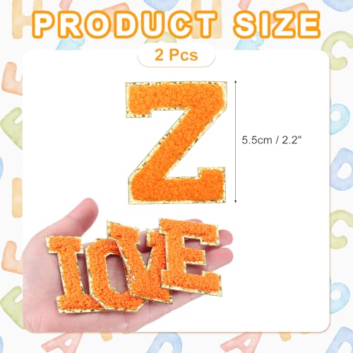 MECCANIXITY Chenille Letter Patches 2.2" Self Adhesive Alphabet Z Stick on Embroidered Patch Sew on Letter Stickers Applique for Repairing Clothing Jeans Shoes Hats DIY(Orange, Pack of 2) - style: Letter-Z
