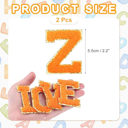 MECCANIXITY Chenille Letter Patches 2.2" Self Adhesive Alphabet Z Stick on Embroidered Patch Sew on Letter Stickers Applique for Repairing Clothing Jeans Shoes Hats DIY(Orange, Pack of 2) - style: Letter-Z