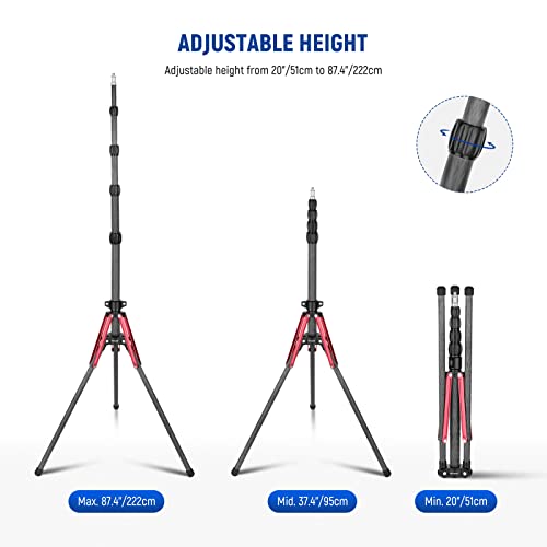NEEWER Light Stand Carbon Fiber with 180° Reversible Legs, 1/4" to 3/8" Screw Adapter and Bag, 86.5"/220cm Portable Travel Tripod Stand for Outdoor Photography Speedlite Strobe Softbox, ST210R - style: ST210R