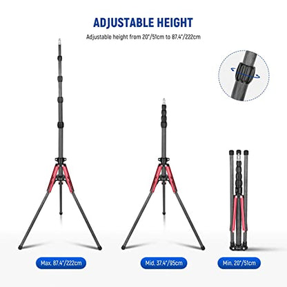 NEEWER Light Stand Carbon Fiber with 180° Reversible Legs, 1/4" to 3/8" Screw Adapter and Bag, 86.5"/220cm Portable Travel Tripod Stand for Outdoor Photography Speedlite Strobe Softbox, ST210R - style: ST210R