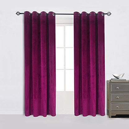 Cherry Home Super Soft Luxury Velvet Fushcia Room Darkening Light Blocking Drapes Curtain Panel Drapery 52 inch Wide by 72 inch Length with Grommet Fushcia,2 Panels - color: Fushcia, size: 52"W x 72"L (Pack of 1)