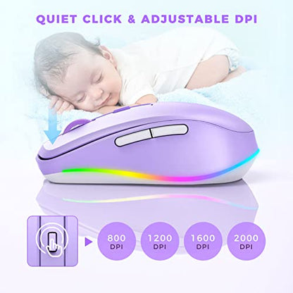 PEIOUS Wireless Mouse Jiggler - LED Wireless Mice with Build-in Mouse Mover, Rechargeable Moving Mouse for Laptop with Undetectable Random Movement Keeps Computers Awake - Purple - color: Purple