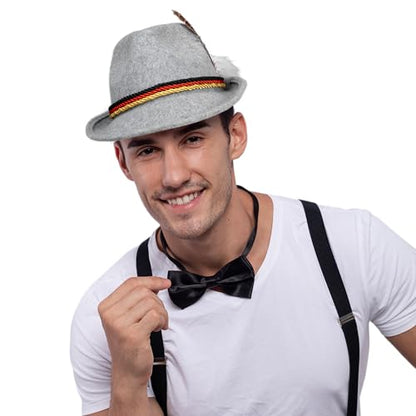 Spooktacular Creations Oktoberfest Hats, 2 PCS German Oktoberfest Costume Accessories Set, Green Gray Felt Fedora Retro Hats for Adults Bavarian Alpine Halloween Dress Up, RolePlay Party - color: Green+gray