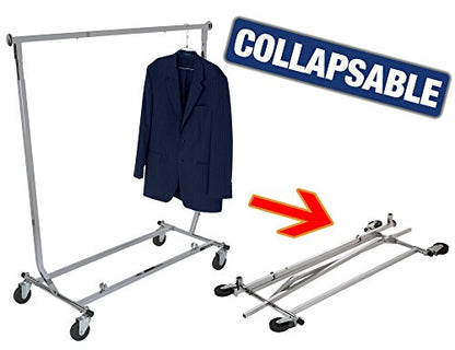 Econoco Collapsible Rolling Clothes Rack, Commercial Grade, Chrome, 48in W | Chrome rolling rack with square tubing & collapsible frame, commercial-grade for retail floor moves or trade show display